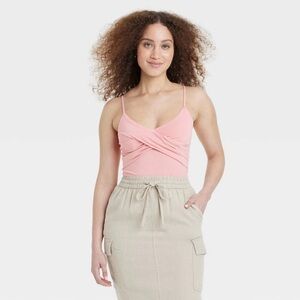 NWT A New Day Women’s Pink Twist Front Bodysuit Adjustable Straps Size Medium